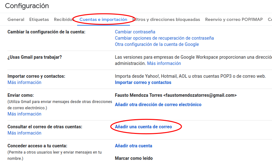 Añadir una cuenta de correo a Gmail| faustomendoza.com