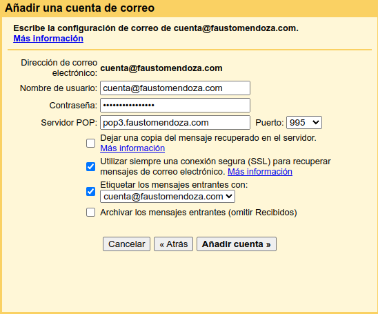 Añadir una cuenta de correo corporativa para usar en Gmail | faustomendoza.com