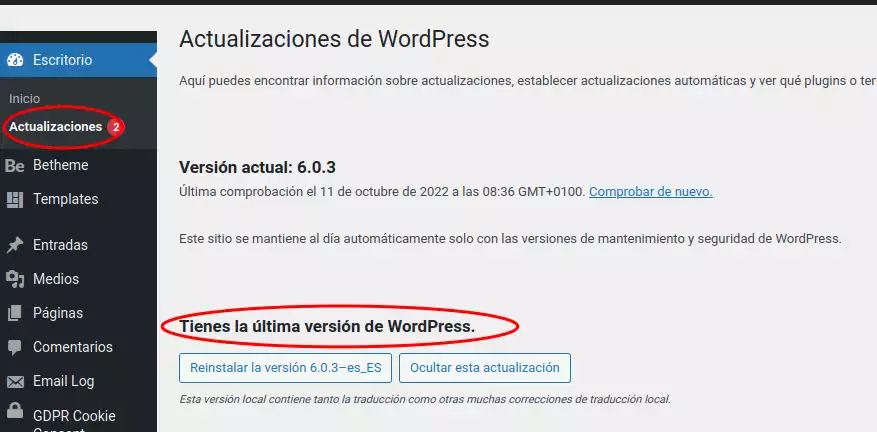 Actualizar WordPress en el backoffice | faustomendoza.com