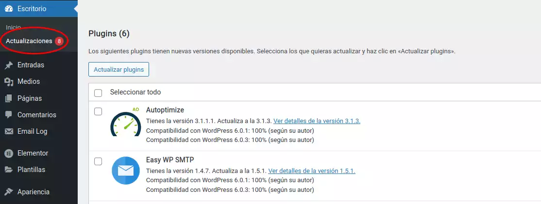 Actualizar Plugins de WordPress en el backoffice | faustomendoza.com